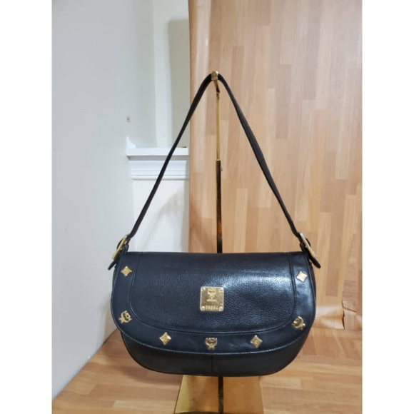 Authentic MCM Saddle Leather Studded Flap Shoulder Bag - Picture 8 of 13